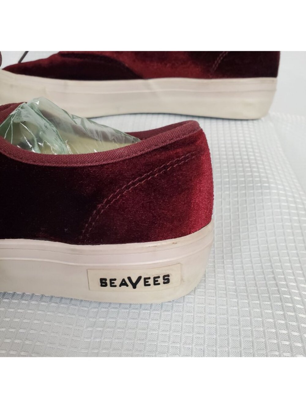 J.Crew SeaVees Womens Sz 8.5 Sneakers Legend Burgundy Velvet Sheer Ribbon Laces - Picture 8 of 9